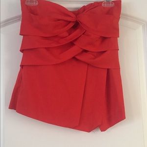 Red strapless top